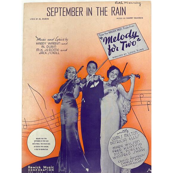 September In The Rain Sheet Music1937 Melody for Two Al Dubin Harry Warren - Picture 2 of 5